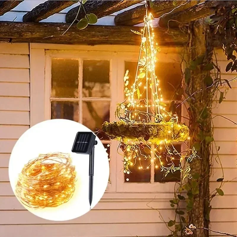 10m100LED fée solaire étanche fil de cuivre chaîne lumières fête de noël guirlande lampe à énergie solaire pour jardin extérieur mariage