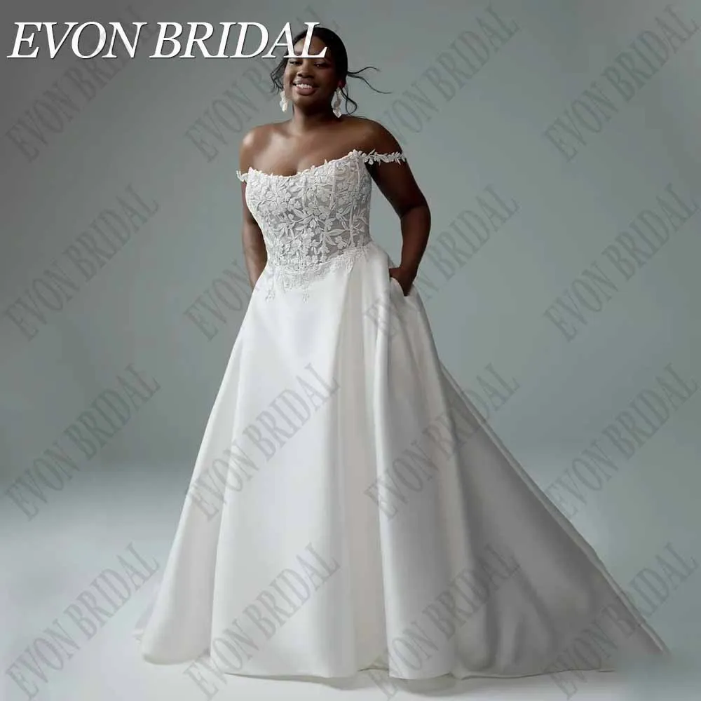 

EVON BRIDAL Customized Elegant Long Ivory Wedding Dresses Satin Strapless Off Shoulder Brides Dress Women Vestidos De Novias