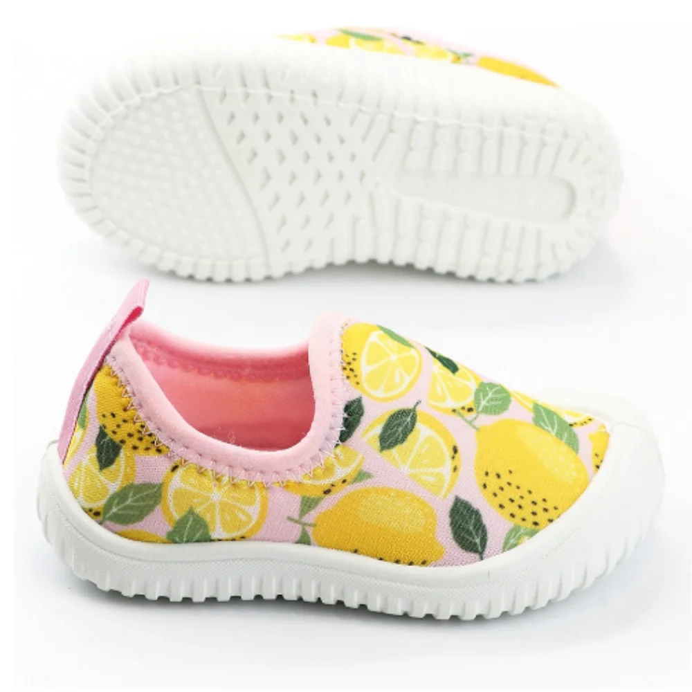 Baby Girl Shoes Traveling Summer Linen Lemon Patterned Yellow Color Comfortable Breathable Useful Sole Cute Fruit Look 2023 Season Hot Sale