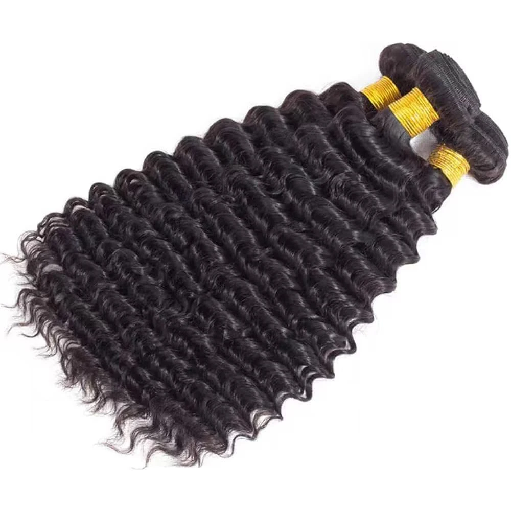 Deep Curly Bundles Human Hair Single 1 3 4 Bundles Unprocessed Indian Human Hair 30 32 34 36 Inch Deep Body Wave Hair Bundles Double Weft Natural Black Water Wet And Wavy Curly Human Hair Weave