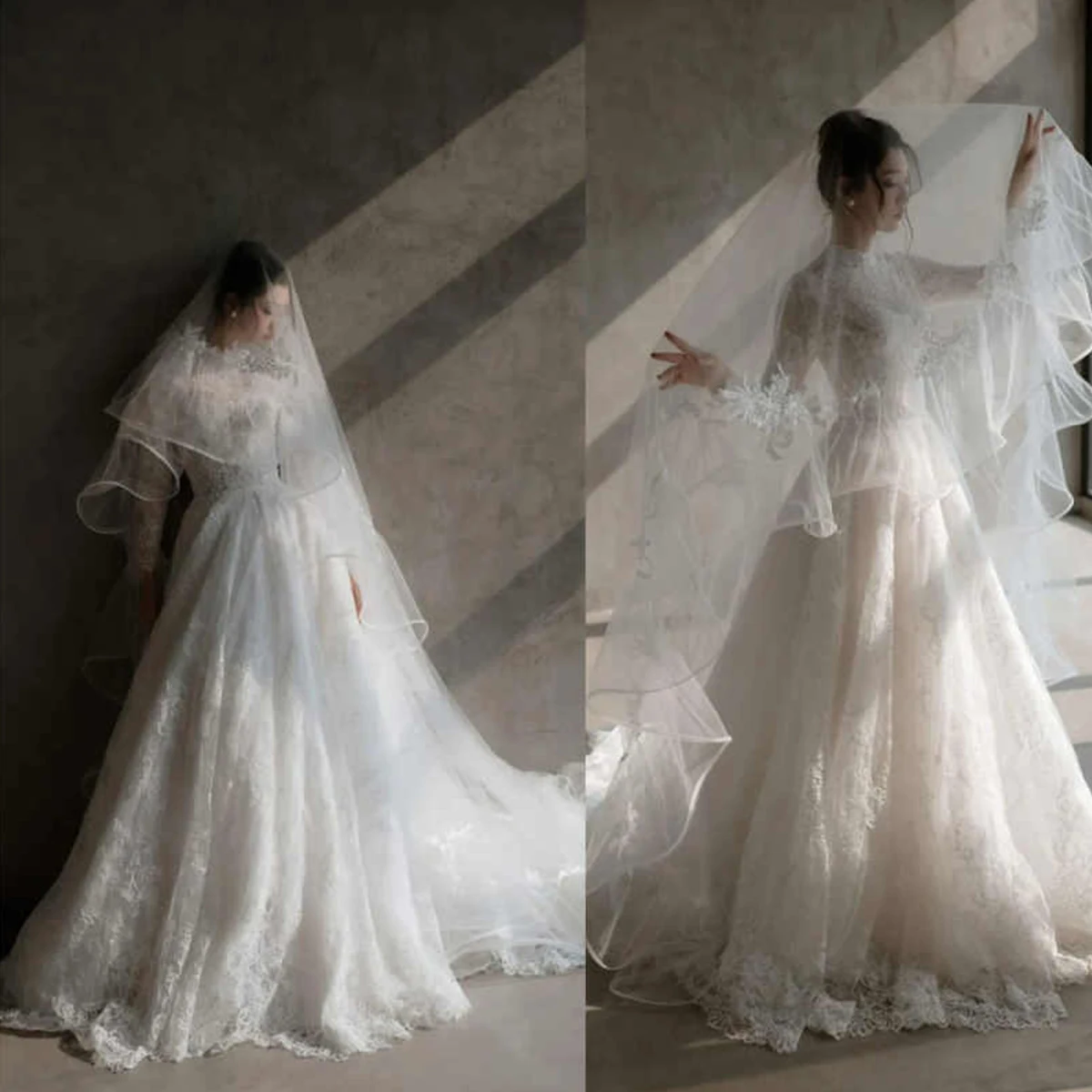 

Свадебная фата с длинным кружевным краем, 3D бабочка, цветочный тюль, аппликации, покрытая лицом, соборная фата по индивидуальному заказу