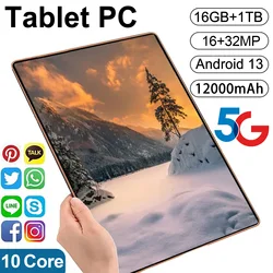 Tablette réseau Android 2024 de 11.6 pouces, 16 Go de RAM, 1 To, Dean 16MP, 32MP, 10 cœurs, 13.0 mAh, 4, WiFi 5G, nouveauté 12000