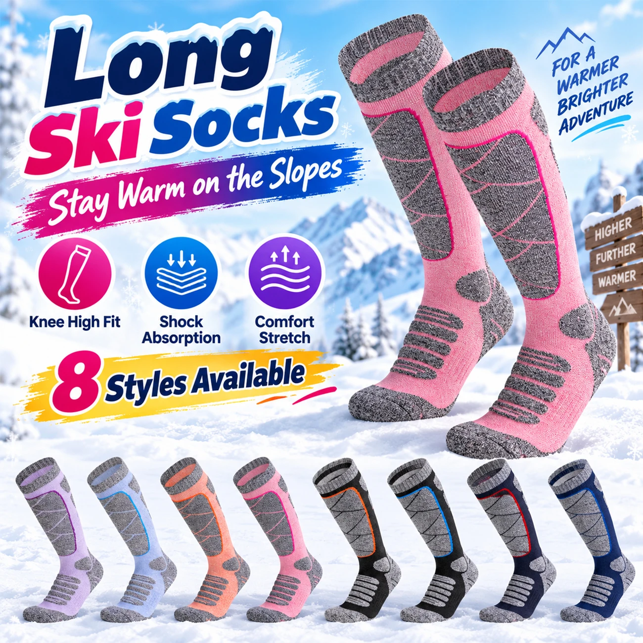 Ski Socks Thermal Warm Knee High Winter Socks Breathable Compression Sports Socks for Men Women Skiing Snowboarding
