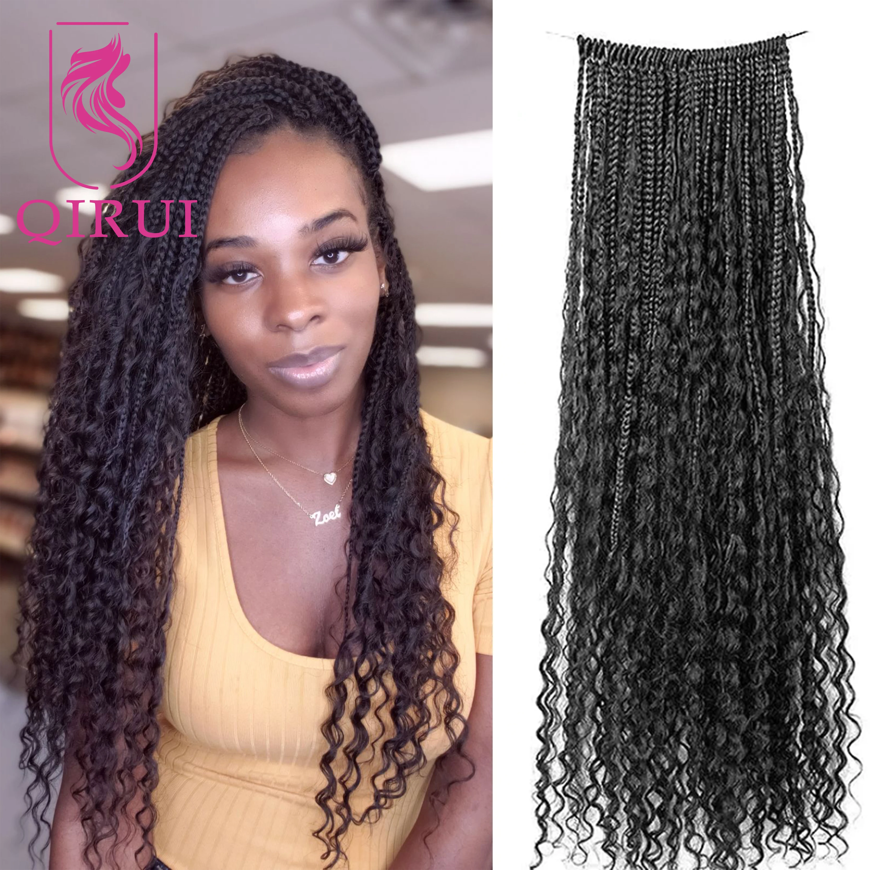 

Вязаные крючком косички в стиле бохо с кудрями из натуральных волос, предварительно заплетенные плетения, синтетические косы с вьющимися концами человеческих волос