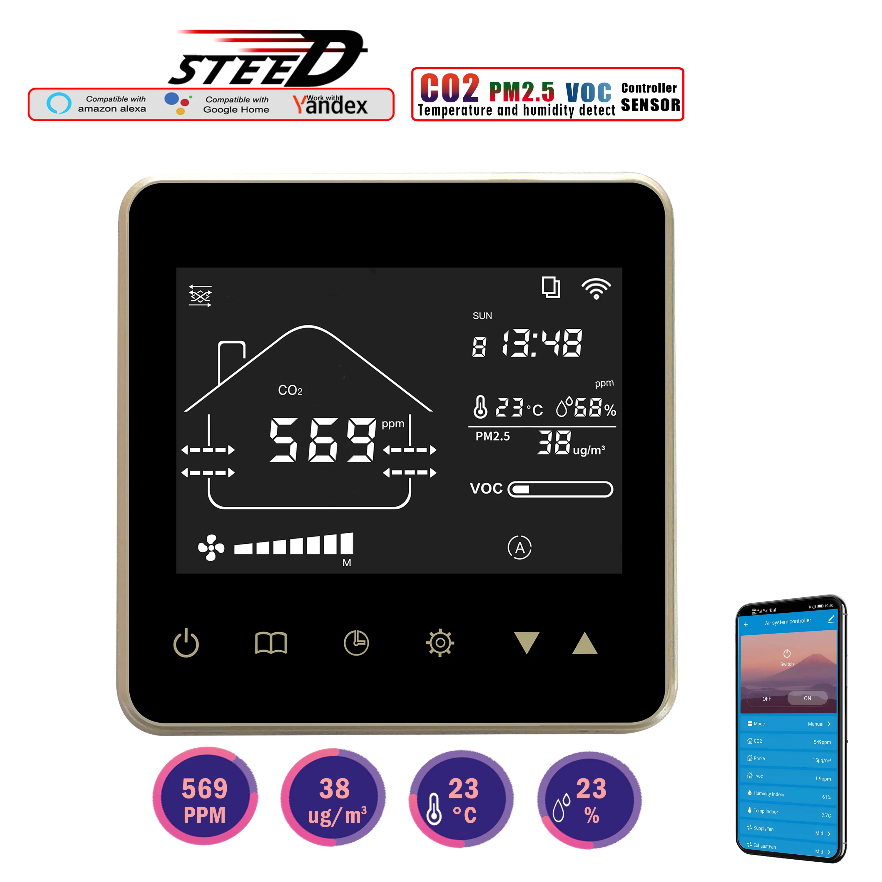 Imagem -06 - Regulador do Monitor da Qualidade do ar do Co2 do Voc Pm2.5 da Umidade do Temp para o Controle Proporcional do Sistema Rs485 010v da Ventilação da Casa de Wifi