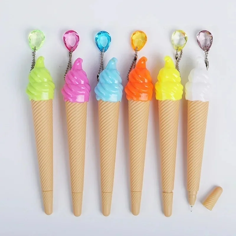 Lot de 6 stylos neutres en forme de crème glacée, mignons, pour enfants, cadeau pour la fête des enfants, 0,38 mm, fournitures scolaires, couleur aléatoire