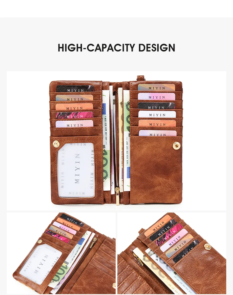Vintage Damen-Geldbörse mit Leopardenmuster, Doppelreißverschluss, PU-Leder, lange Geldbörse, multifunktionale Kreditkarten-Clutch mit Handgelenkschlaufe – Detail 7