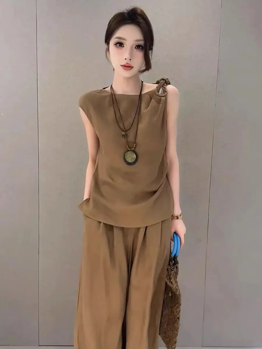 

High quality minimal casual women's 100% linen trouser suit