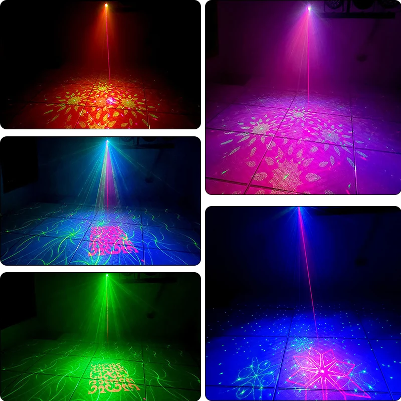 Remote Control Mini Laser Lights 60 Pattern LED Stage Lights Disco Party Voice Control Laser Christmas Projector Ballroom Lights