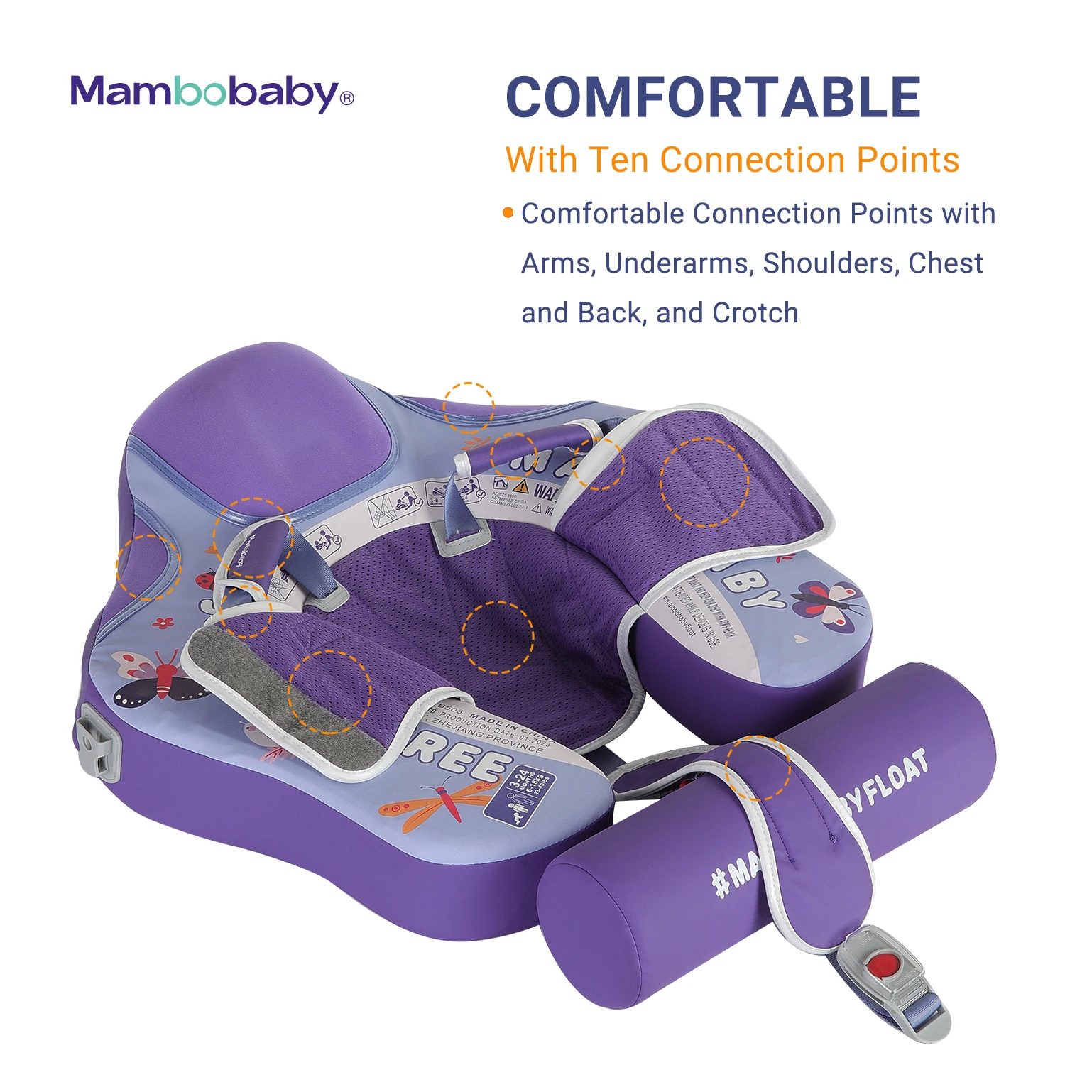 Mambobaby Float No Flip Over, nicht aufblasbarer Baby-Schwimmring, Wasserschwimmer, Schwimmtrainer, Säuglingspool, Schwimmkreis mit Sonnendach