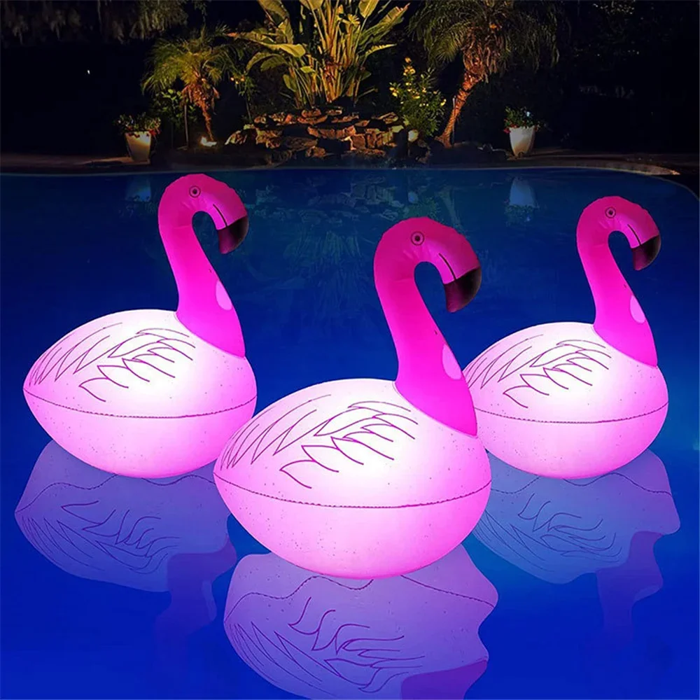 Lumières de piscine flottantes flamant rose à énergie solaire, 16 couleurs RVB, boule de lueur LED changeante flamant rose gonflable pour l'extérieur et le jardin