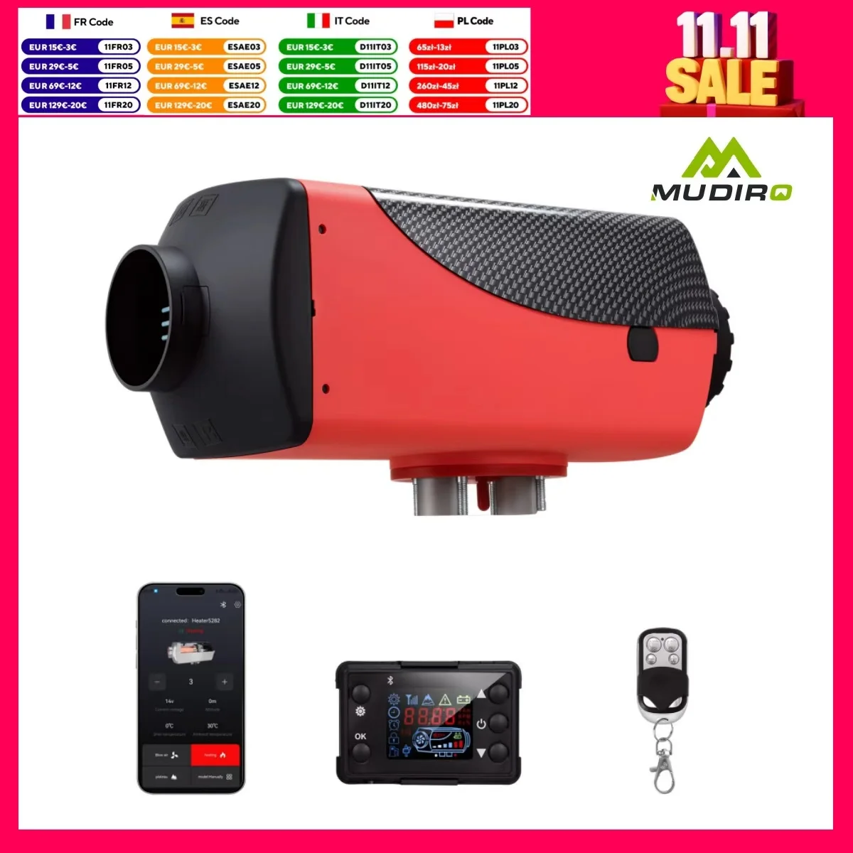 5-8 kW-os MUDIRO dízelfűtő, 10 literes, 12 V-os, 24 V-os osztott parkolófűtő, LCD monitor kipufogóval, pótkocsihoz, lakóautóhoz, hajóhoz