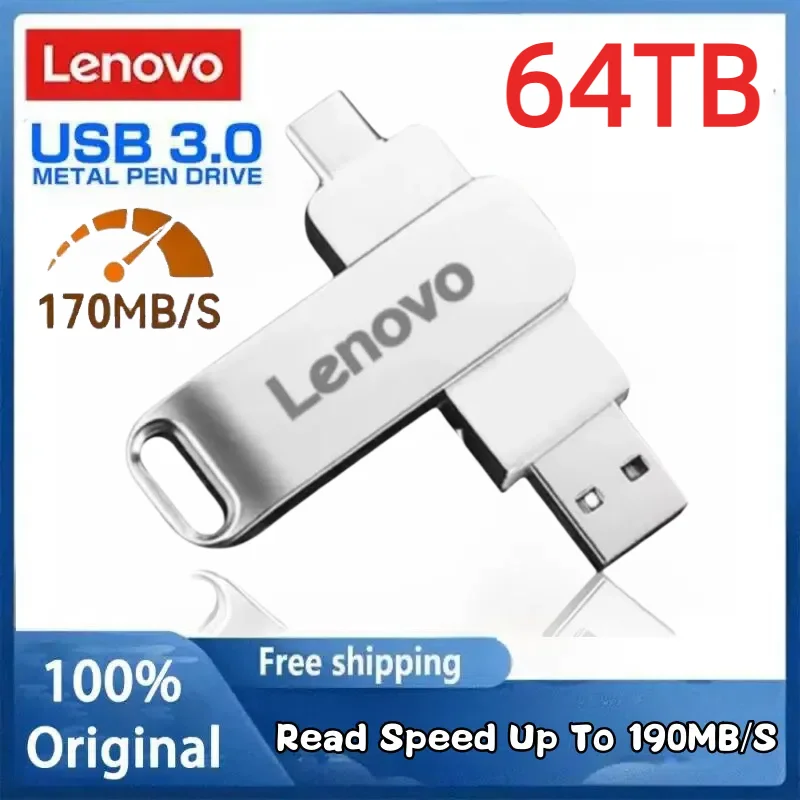 لينوفو 64 تيرا بايت 2 تيرا بايت محرك فلاش USB USB 3.2 سوبر عالية السرعة نقل المعادن U القرص القلم محرك نوع C الذاكرة مقاوم للماء القرص PenDrive