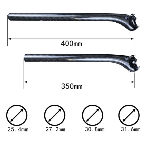 Imagen 2 del producto Tija de sillín de bicicleta de montaña de fibra de carbono, 25,4/27,2/30,9/31,6mm, compensación de 20mm, tija de sillín de bicicleta de carretera, tejido de carbono 3K