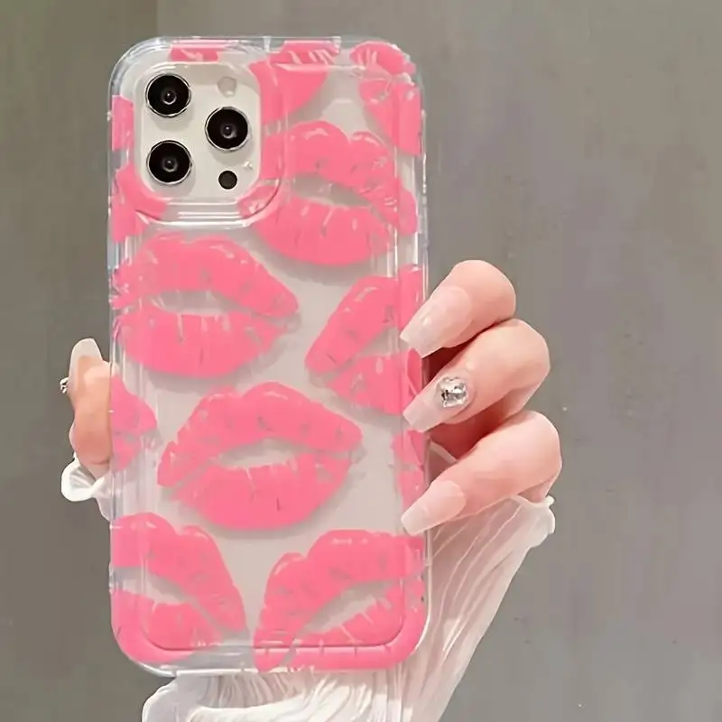 Case For iPhone 16 Cases iPhone 14 15 Pro Max Black Lips Kiss Print Soft Case For iPhone 11 13 12 Mini XS XR X 7 8 Plus Cover