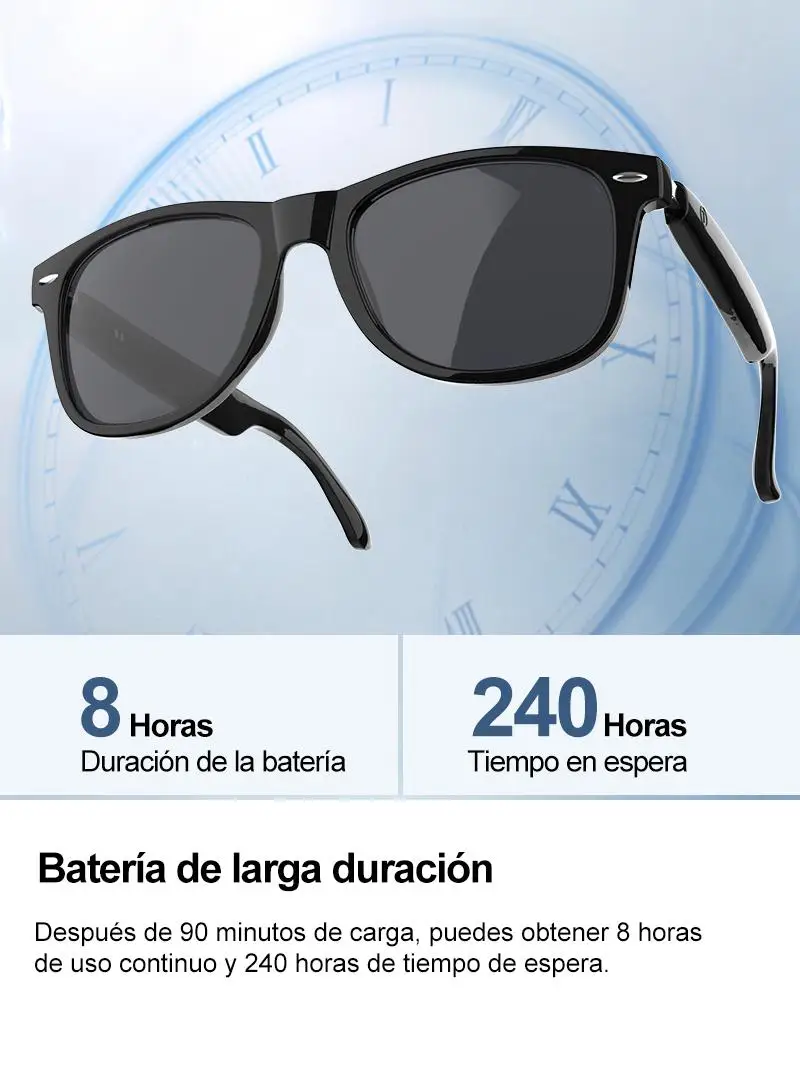 Gafas de Sol Inteligentes Bluetooth 5.4 con Música y Llamadas, Control Táctil, Lentes Polarizadas UV400 y Carga Magnética 5