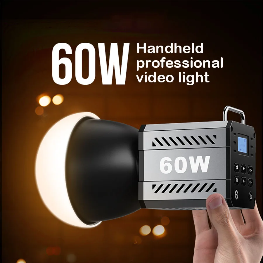 60W Portable LED Video Light with 3400mAh Internal Battery, Metal Mini Dual Color Temperature COB Continuous Output Lighting