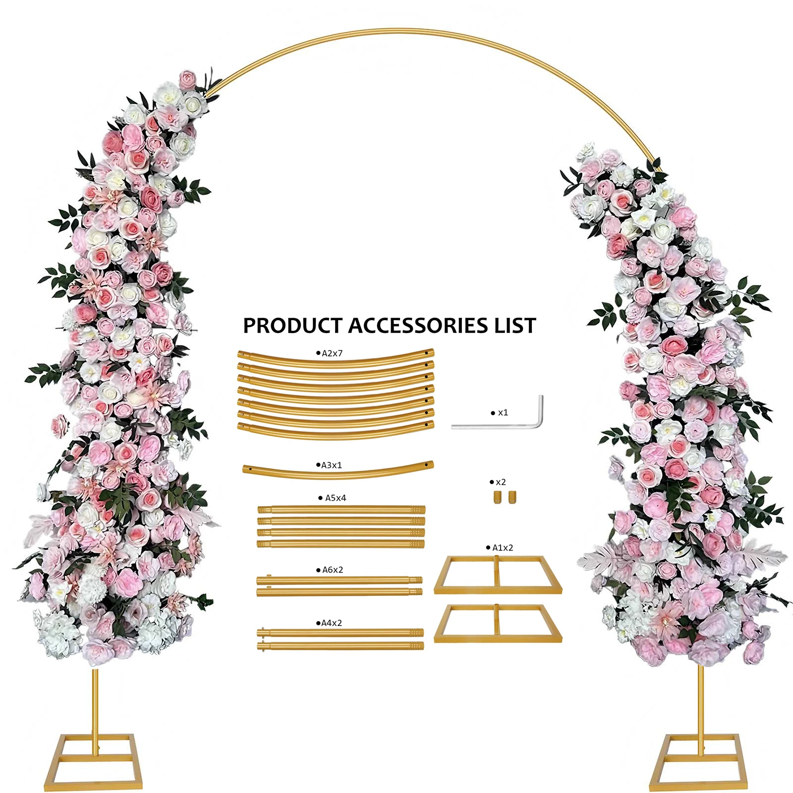 Arche métallique dorée de 2,4 m, arche florale pour décoration de mariage, anniversaire, Noël, cadre de toile de fond réutilisable, convient pour Pâques, mariage, Saint-Valentin, fête d'anniversaire,