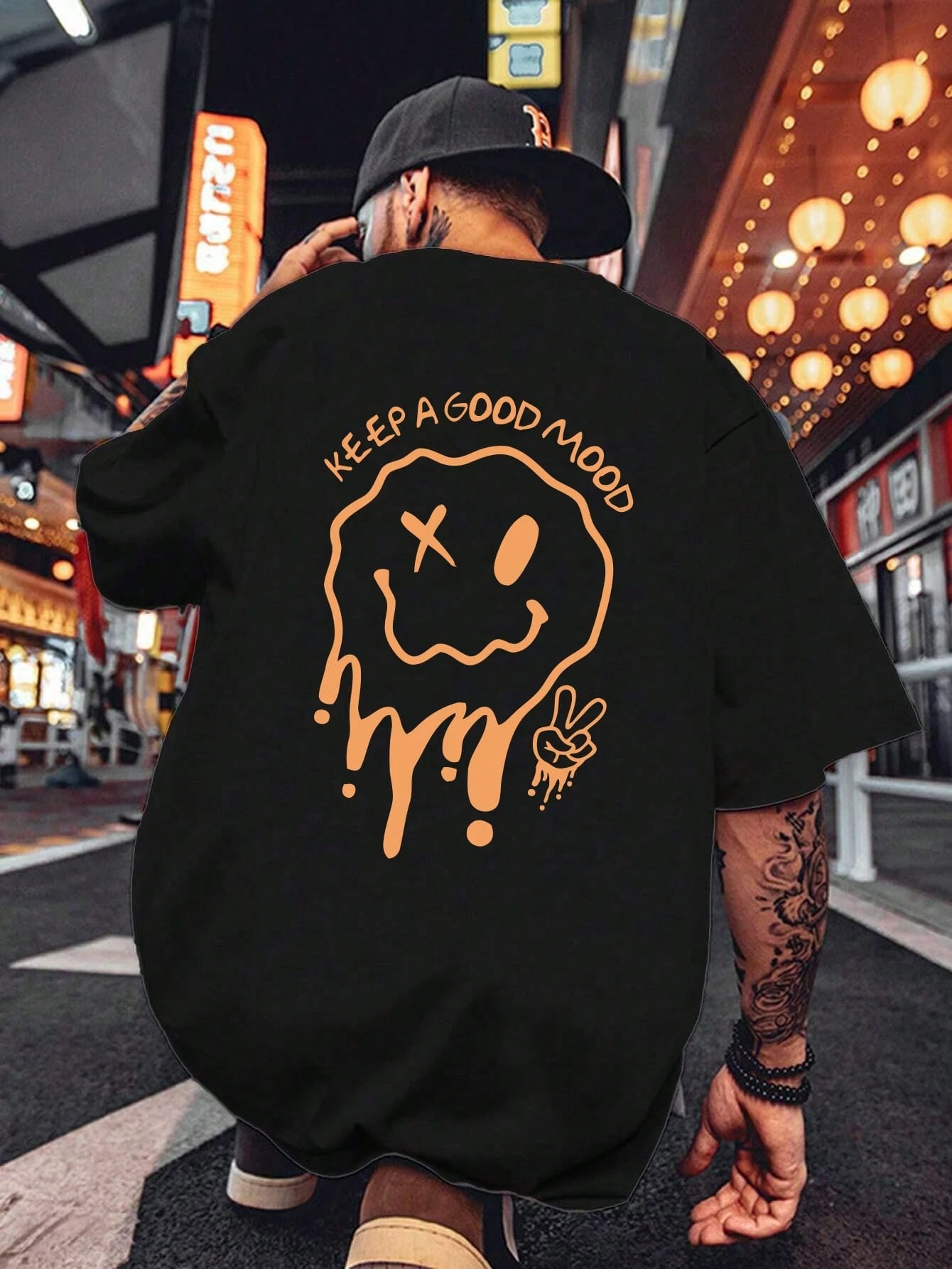 Men's Casual Lightweight Smiling Face Print Round Neck Short Sleeve T-Shirt, Summer