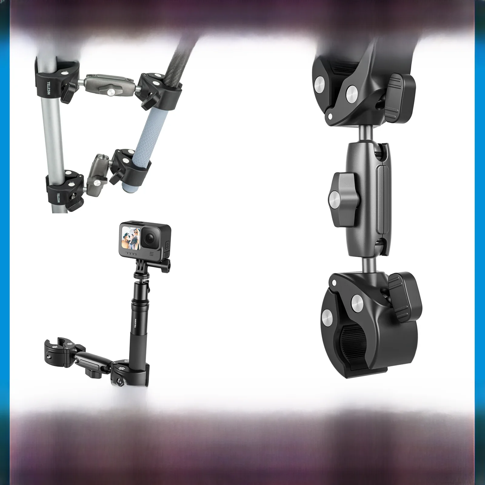 AliExpress UK TELESIN Motorcycle Bike Monopod Bicycle Handlebar Panoramic Mount Invisible Selfie Stick Bracket for