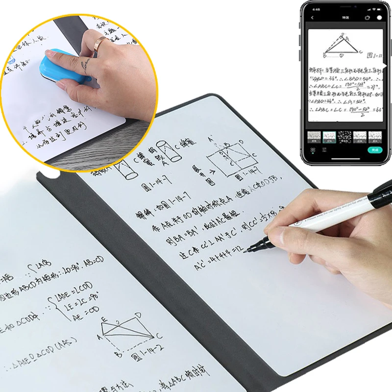 A4 Whiteboard Notebook Leather Memo Free Whiteboard Pen Erasing Cloth Reusable Weekly Planner Portable Stylish Office Sketchbook