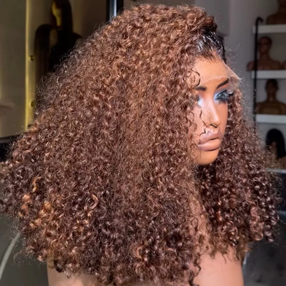 10-16 Inch Chocolate Brown Deep Curly Bob 13x4 Lace Front Wigs Human Hair Color #4 Dark Brown Deep Wave Bob Human Hair Wigs For Women