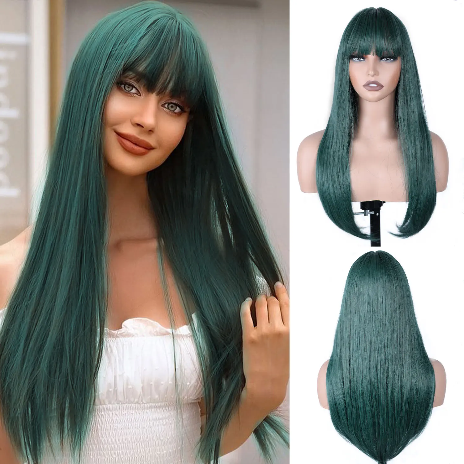 

Длинный прямой термостойкий синтетический парик длиной 24 дюйма с челкой, подходит для повседневной носки женщинами, для вечеринок, Хэллоуина, косплея.