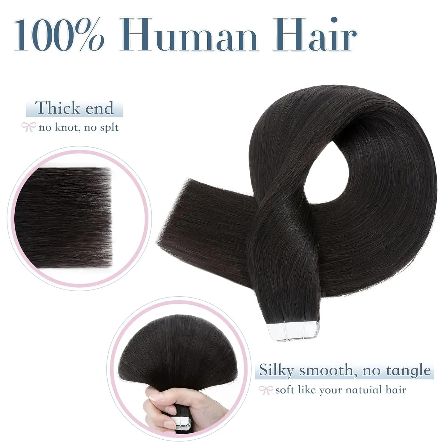 Tape in Hair Extensions Natural Black Real Straight Silky Soft Remy Hair Seamless Double Side Tape in Hair Extensions for Women