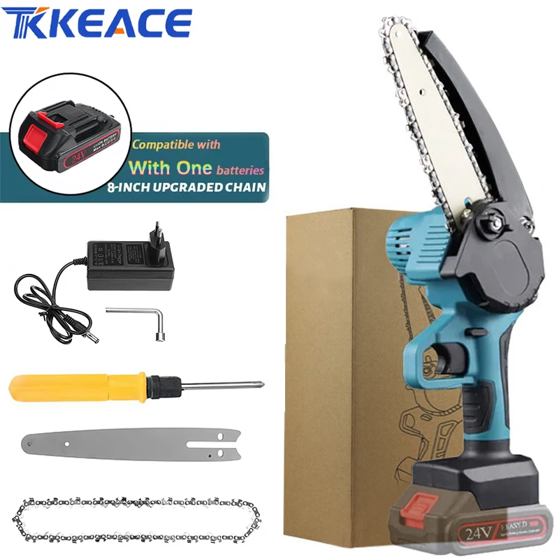 TKKEACE 3000W 8 pulgadas Mini motosierra eléctrica poda motosierra carpintería jardín corte sierra herramientas de alta potencia para batería de 24V
