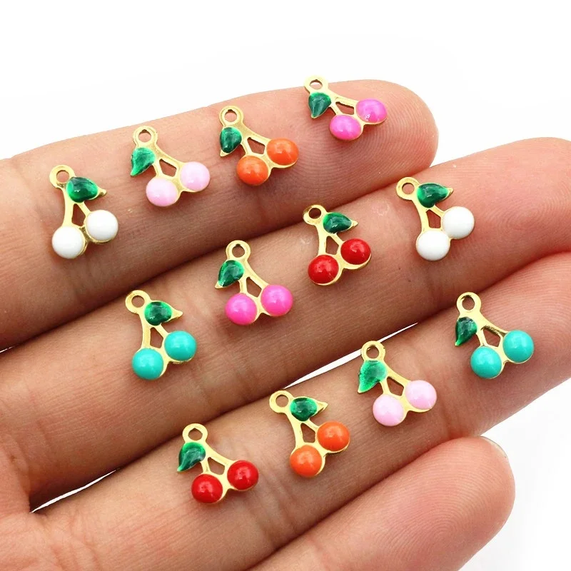 20pcs 10x7mm en acier inoxydable émail cerise cerises charmes pendentif en acier inoxydable bricolage fabrication de bijoux accessoires résultats