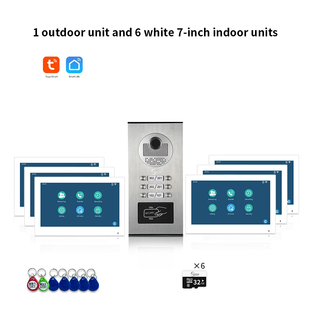 ANJIELO 7-inch 2/3/4/6/8/10/12-unit multi-unit deurbel video-intercomsysteem 1080P display Tuya slimme videodeurbel - afbeelding 1