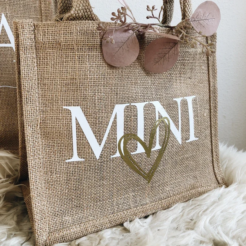 Personalized Jute Bag for Mom and Child Mother\'s Day Gift Beach Bags Tote Bag Bridesmaid Bag Junior Bag Jute Tote Bag