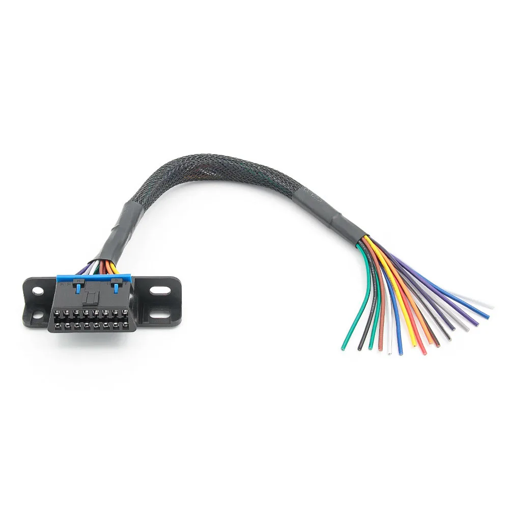 Universal OBD2 16 Pin Female Connector to Color Bare Wire OBDII Opening Cable 30cm DIY Extension Cable Car Diagnostic Interface