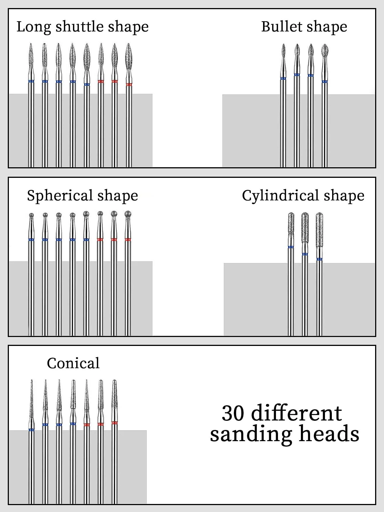 30개/박스 매니큐어 그라인딩 헤드 세트 다이아몬드 네일 드릴 비트 회전식 전동 밀링 커터 페디큐어 매니큐어 파일 큐티클용