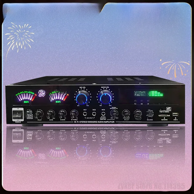 Wzmacniacz dźwięku z dynamicznym ekranem 110/220V 555BT, wzmacniacz cyfrowy Bluetooth HiFi Stereo 298BT do domu, samochodu, karaoke, kina, maks. 2500W — 2