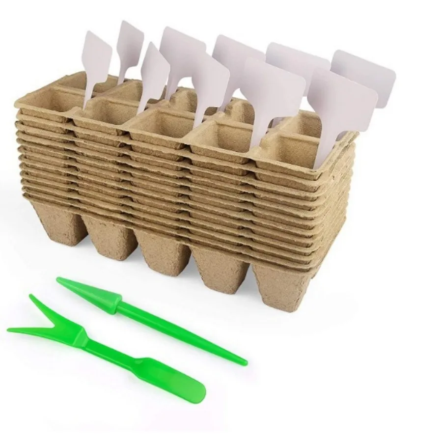 Pulp flowerpot degradable seedling and flower care paper tray seedling cup with 10 holes and 10 pieces with tool set