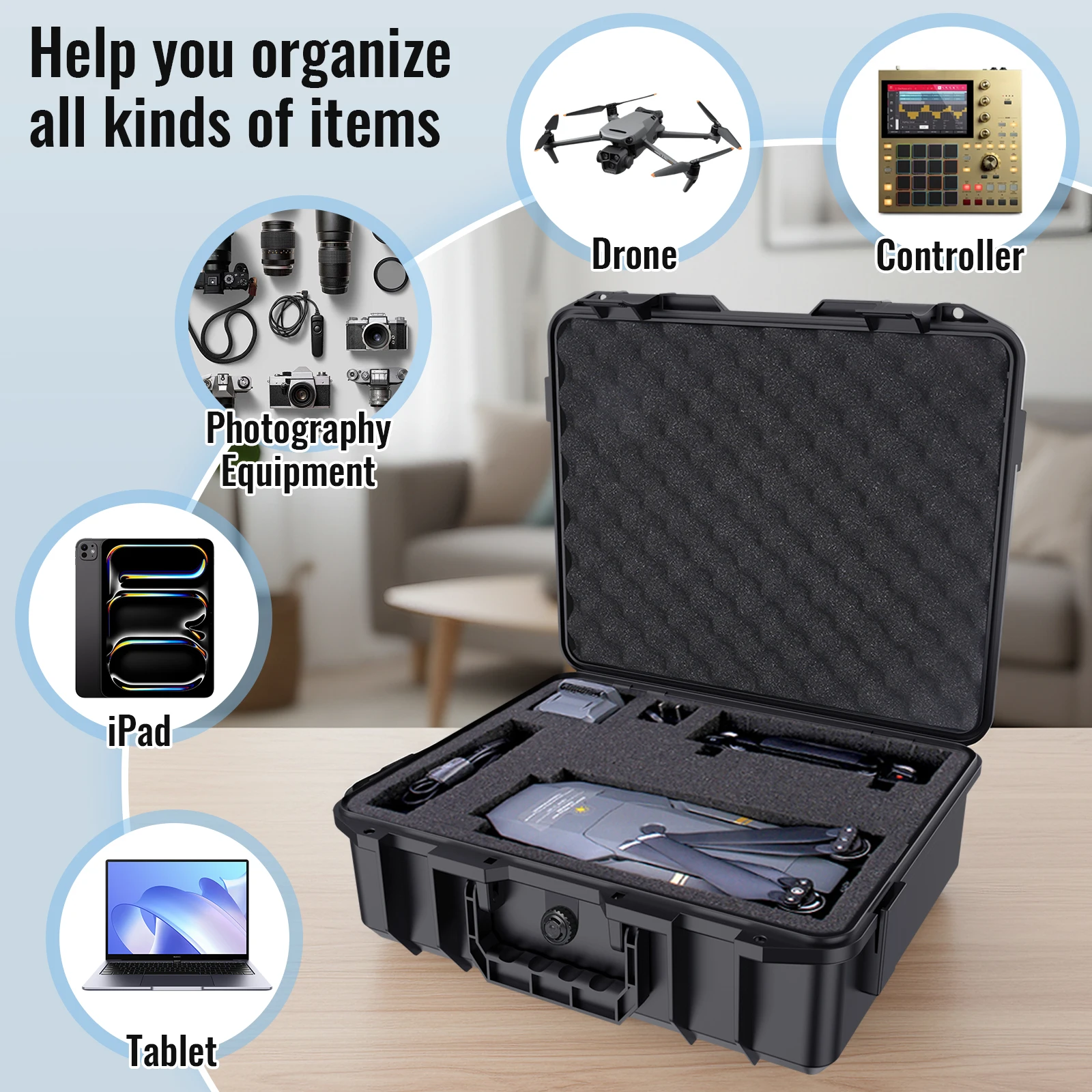 Picture 7: Hard Shell Protective Toolbox With DIY Sponge Lining Waterproof Storage Box Drop-Resistant for Camera Drone Power Tool