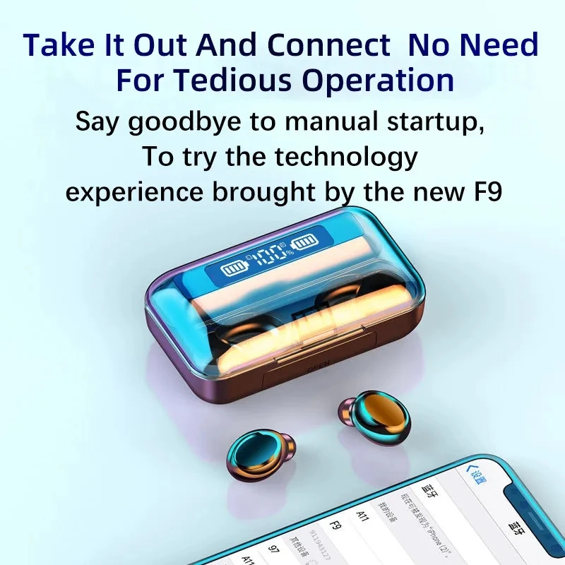 Auriculares inalámbricos F9 con Bluetooth, audífonos Tws impermeables, estéreo, pantalla Led, estuche de carga de gran capacidad, novedad