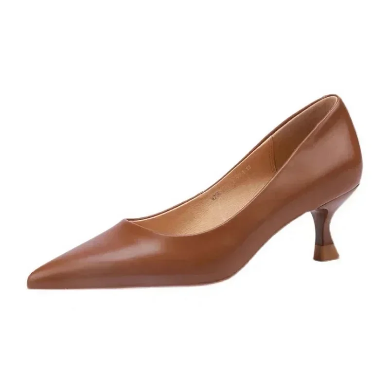 Escarpins de luxe chaussures pour femmes à talons femme talon moyen talons aiguilles sandale haute fête bureau 2019 élégant marron petit talon Sexy