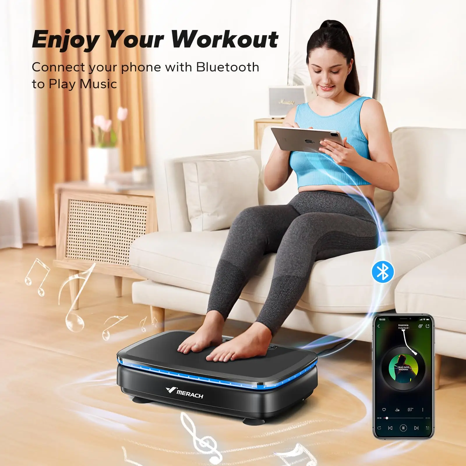 MERACH Vibration Plate Exercise Machine with Light Whole Body Workout Power Vibrate Platform Vibration Plate Lymphatic Drainage