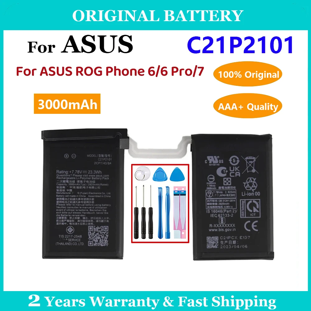 Original 3000mAh C21P2101 Battery For ASUS ROG Phone 6 Phone 6 Pro Phone 7 Replacement Batteries Rechargeable Battery  Free Tool