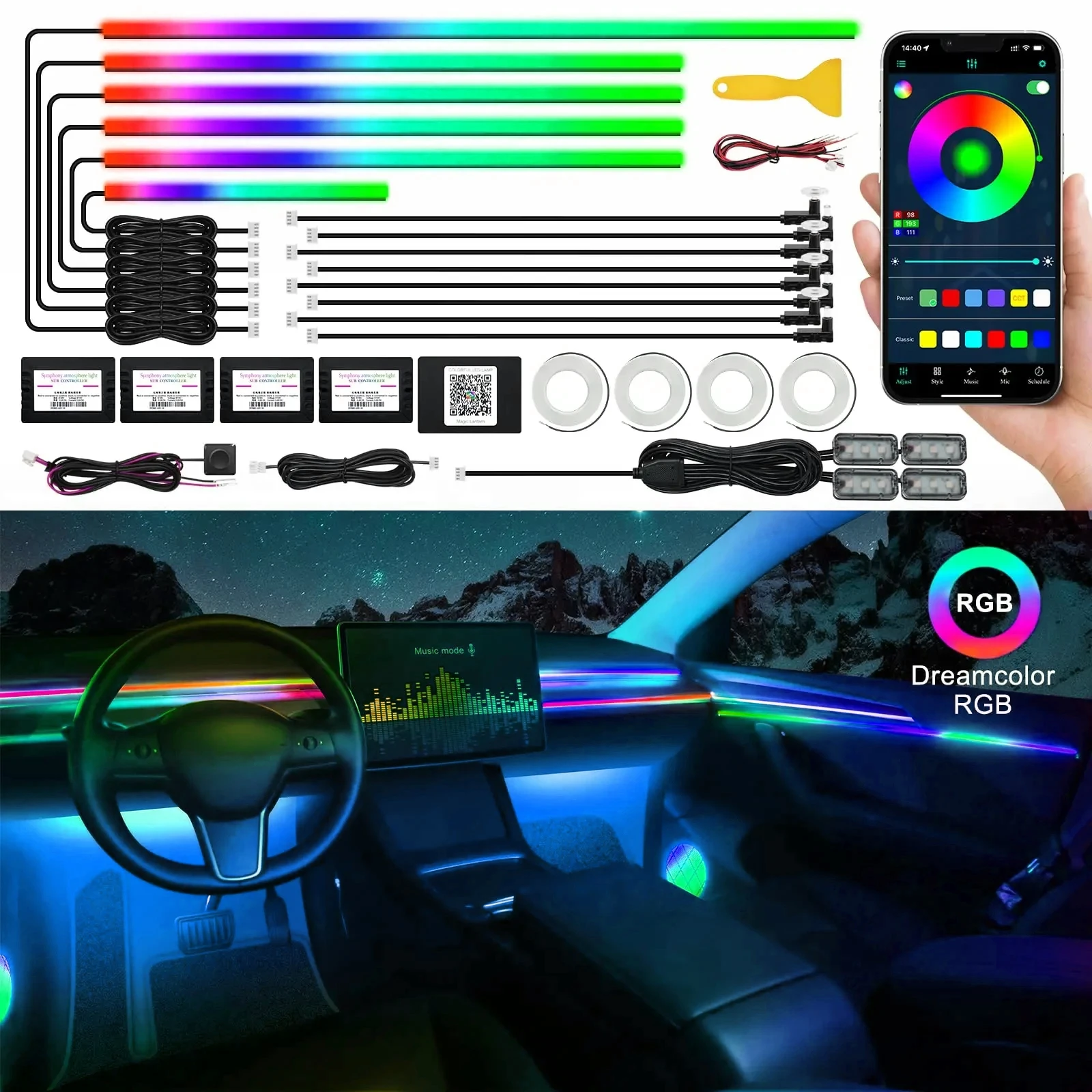 22 In 1 Neon LED Car Interior light Led Ambient Car Light Decorative Acrylic Car Lamp Accesso For Full Universal Atmosphere