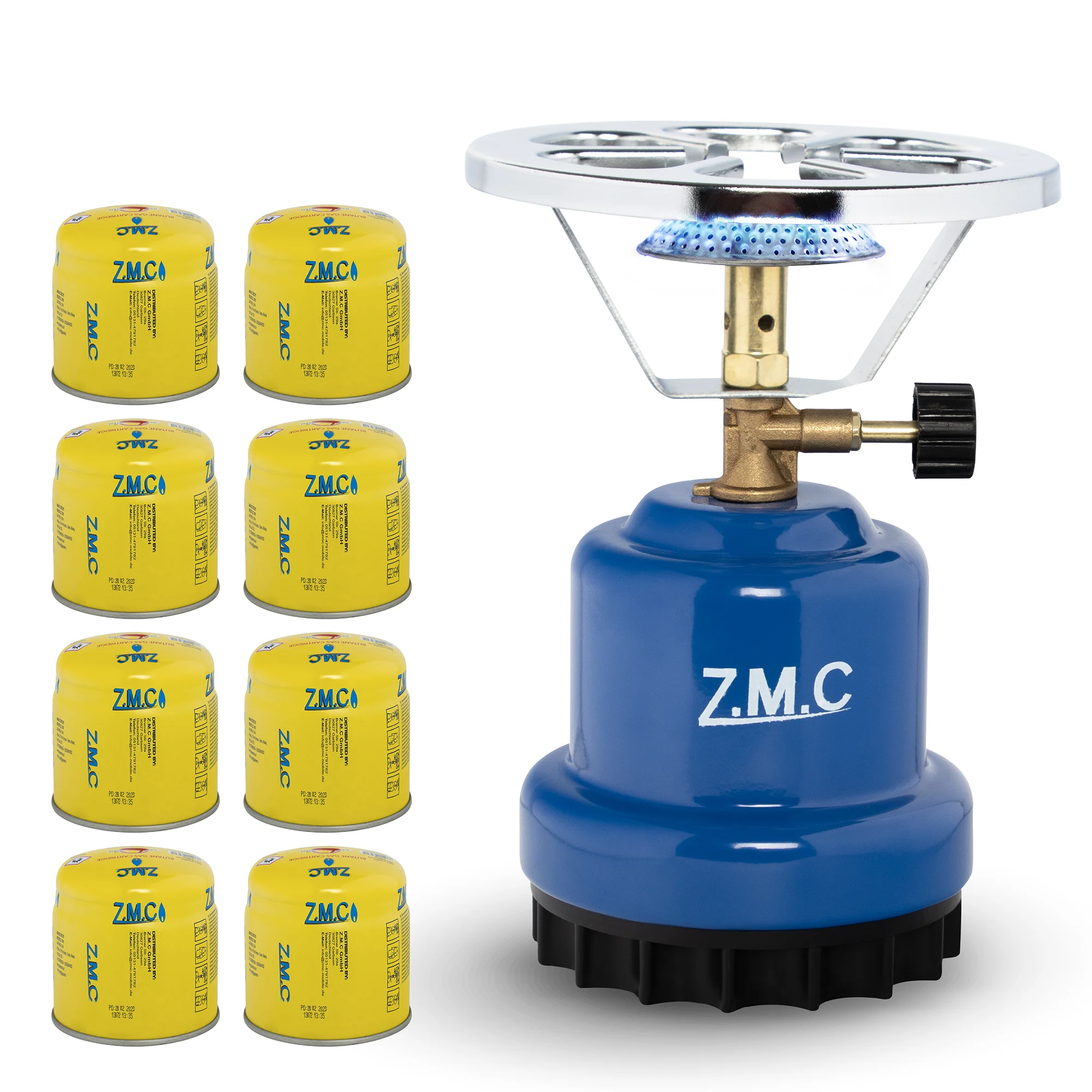 ZMC Campingkachel 1110W inclusief 8x gaspatronen 190g Draagbare gasfornuis & houtskoolaanmaakpatronen Cartridgepatronen Ideaal voor kamperen, reizen & buitenactiviteiten Normale prijs