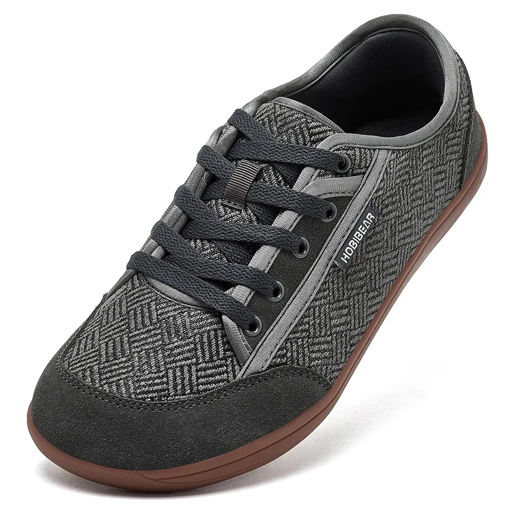 HOBIBEAR Barfußschuhe Herren Damen |   Null Tropfen |   Breite Zehenpartie |   Minimalistische modische Schnür-Sneaker aus Rindsleder