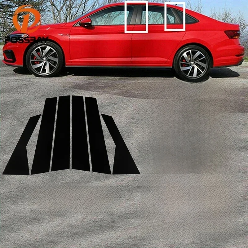 Naklejki na słupki szyby samochodowej Naklejki na listwy drzwiowe Błyszcząca czarna fortepianowa do VW Jetta 2019 2020 2021 Akcesoria zewnętrzne 폭스바겐 — zdjęcie 2