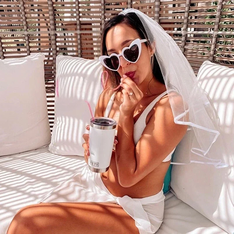 3Pcs Wedding Bride Veil Straw Glasses Set Bride To Be Decorations Bachelorette Hen Party Supplies Team Bride Bridal Shower Gift — zdjęcie 2