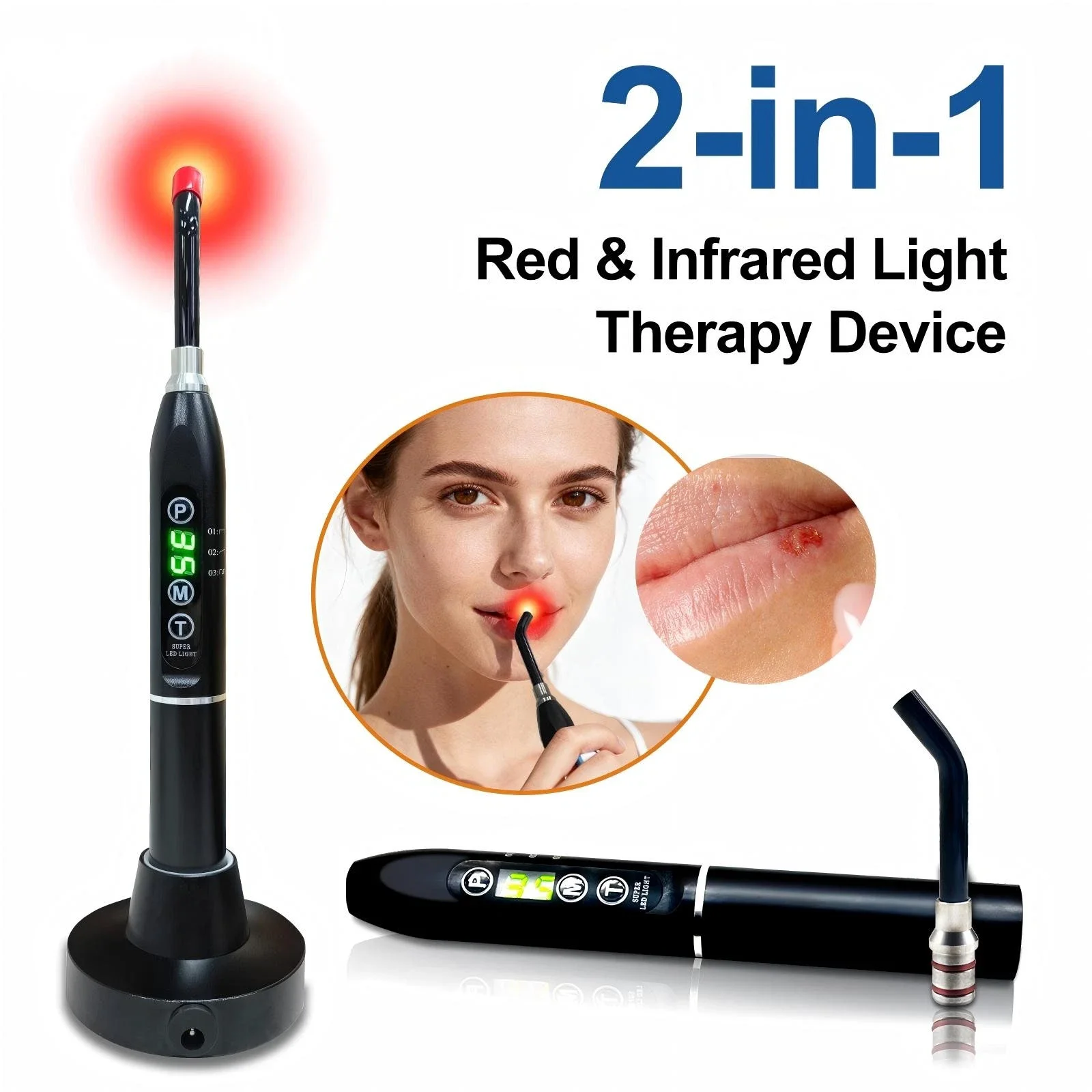 Frovab 660nm 850nm Red Infrared Light Therapy Device Cold Sore Canker Sore Healing Targeted Pain Relief for Lips Nose Knee Hands