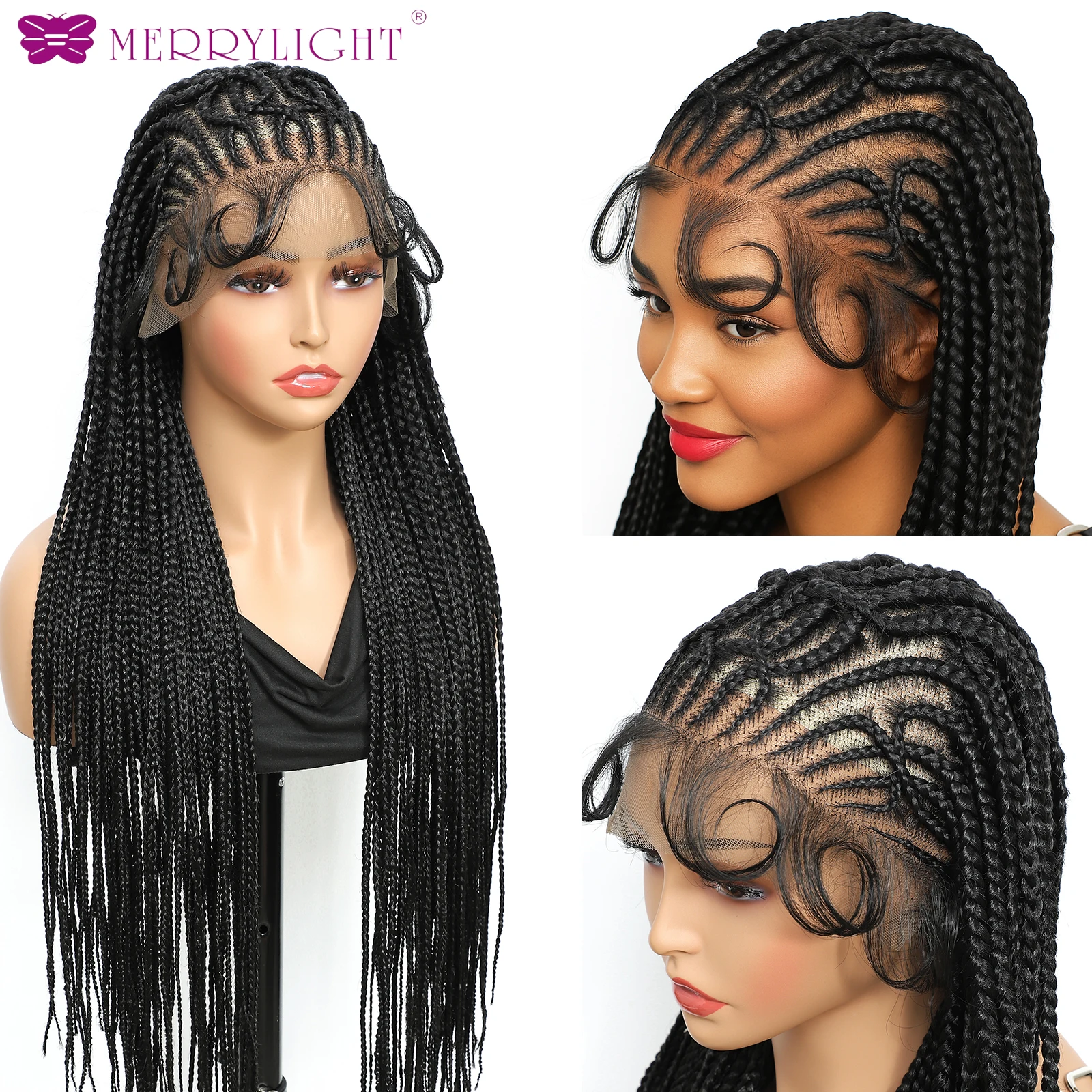 شعر مستعار أفريقي مضفر الاصطناعية كامل الدانتيل كورنو Knotless صندوق تجديل الباروكات للنساء السود الدانتيل الضفائر الأمامية شعر مستعار