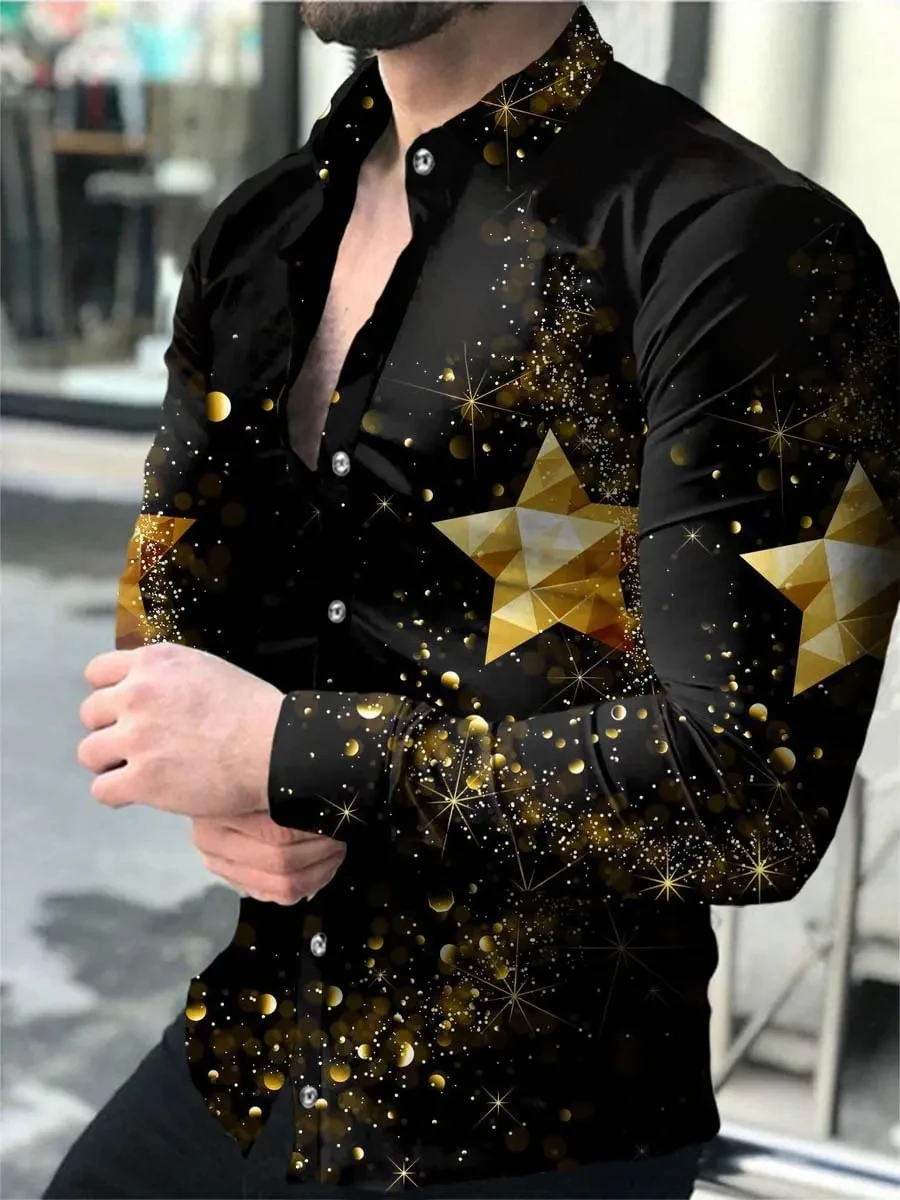 Summer Men\'s Shirt Long Sleeve Fashion 3D Printed Lapel Single Breasted Cardigan Hawaiian Casual Men\'s Shirt