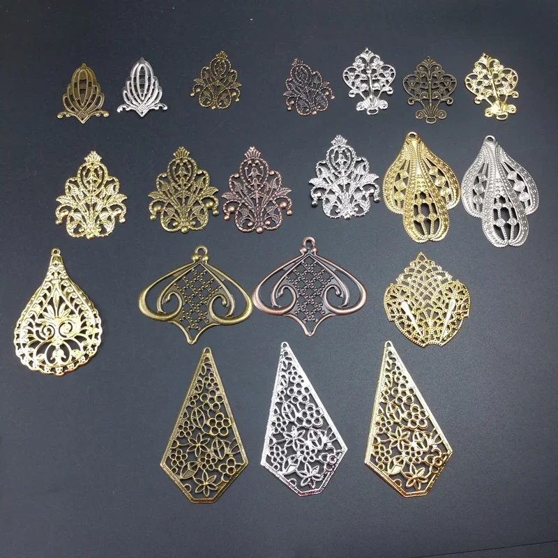 Złoty kolor/rod Antyczny brąz Metal Filigran Kwiaty Plasterek Charms Wisiorek Elementy DIY — zdjęcie 2